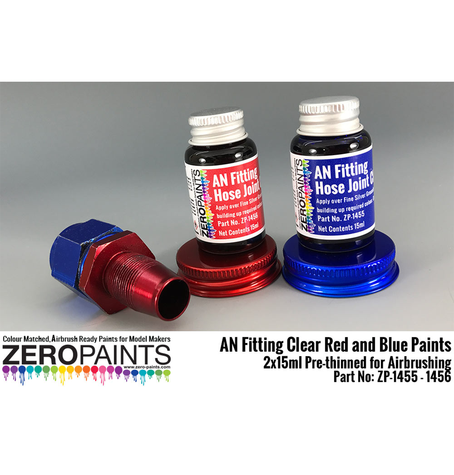 Zeropaints ZP-1455 / 1456 " AN Fitting (Hose Joints/Ends) Clear Red and Blue "