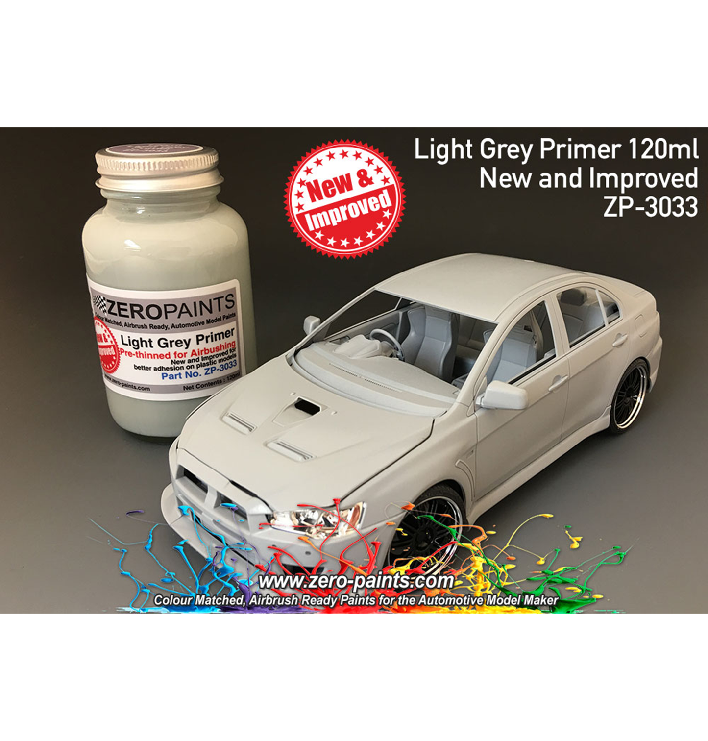 Zeropaints ZP-3033 "Light Gray Primer 100ml Airbrush Ready"